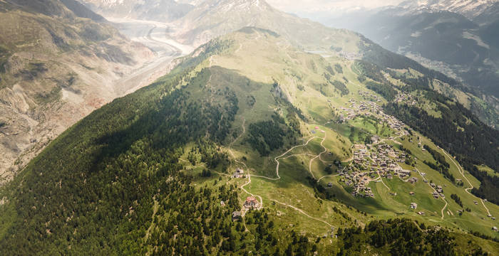 Die Villa Cassel und der Aletschgletscher von oben